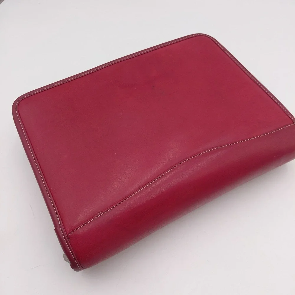 Franklin Covey Red Leather Zip Planner 7 Ring Binder Vtg 11